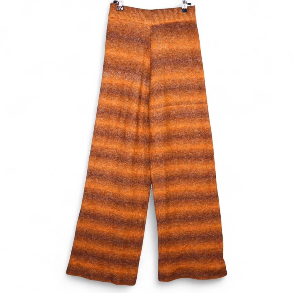 Zara Womens Knit Wide Leg Pants Size S Striped Orange Brown Alpaca Blend Boho